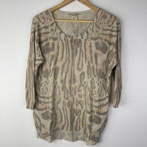 WILFRED Women Oversize Beige Print Silk Cotton Cashmere Pullover Sweater